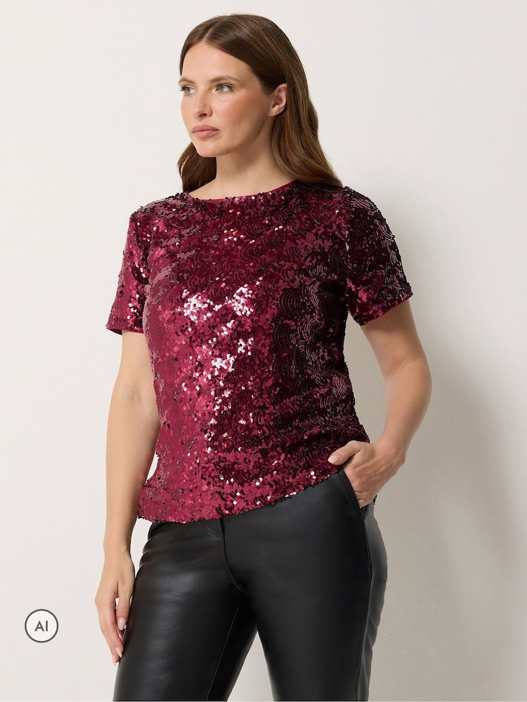 M&Co Purple Layered Sequin Top - Image 1 of 6 M&Co Purple Layered Sequin Top - Image 1 of 6