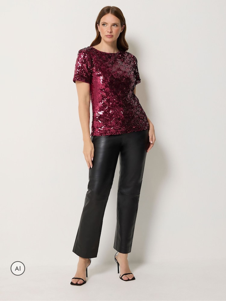 M&Co Purple Layered Sequin Top - Image 2 of 6 M&Co Purple Layered Sequin Top - Image 2 of 6