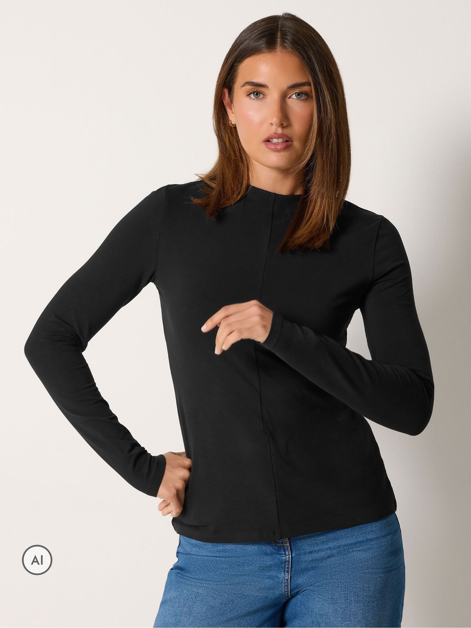 Lts Women's Black Tall Seam Detail Long Sleeve Top Size 22-24 - Image 2