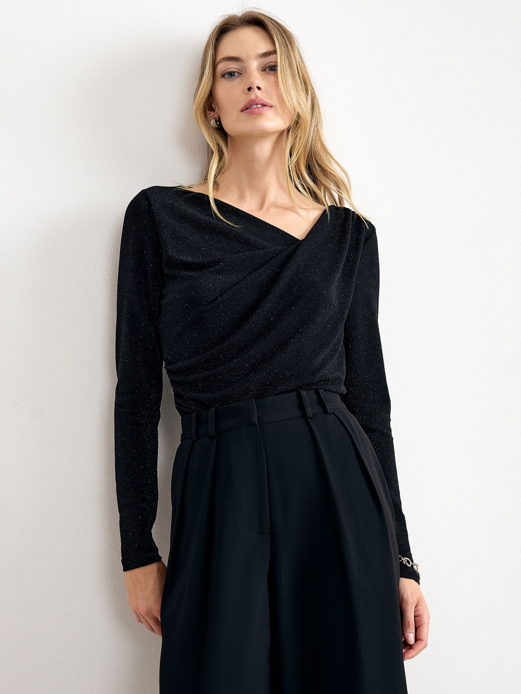 Phase Eight Women's Black Marcy Asymmetric Shimmer Top In | : Size 18 - Image 1