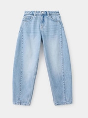 Mango Blue Frayed Seam Light Wash Barrel Jeans - Image 3 of 6
