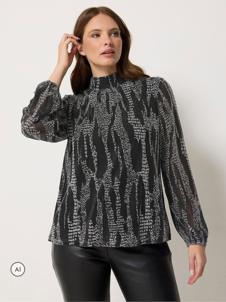 M&Co Metallic Abstract High Neck Top - 4суретінің 1 суреті