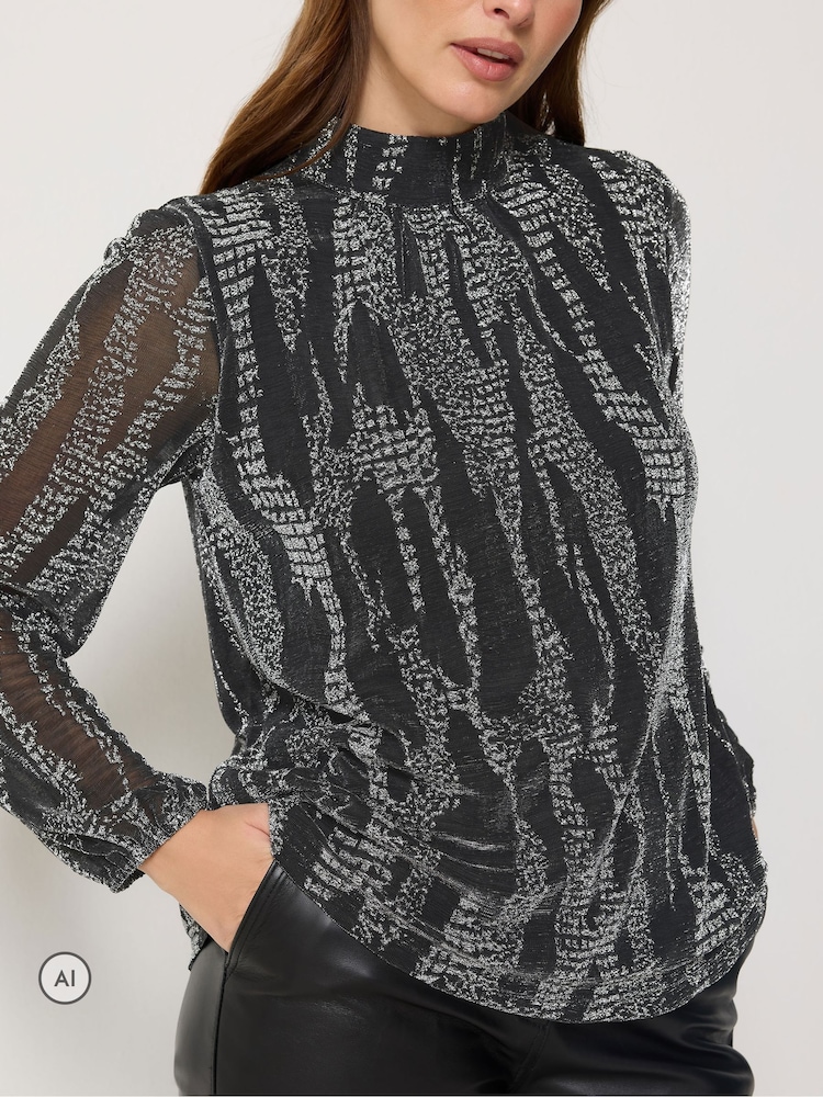 M&Co Metallic Abstract High Neck Top - 4суретінің 4 суреті