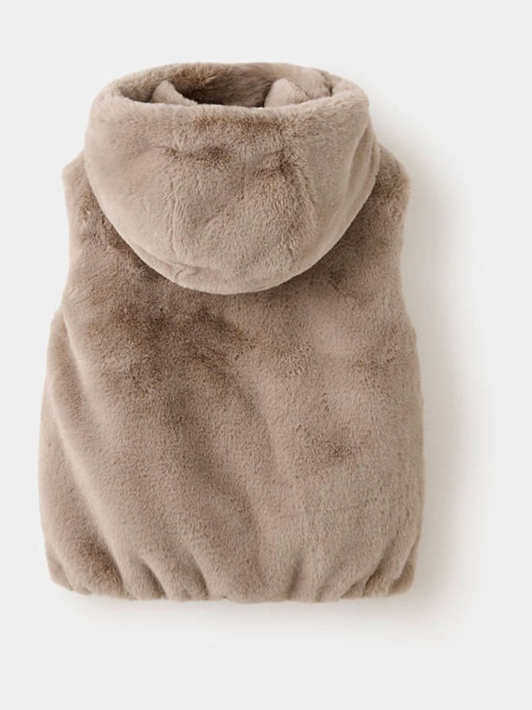 Mango Pink Faux Fur Hooded Gilet - Image 2 of 4