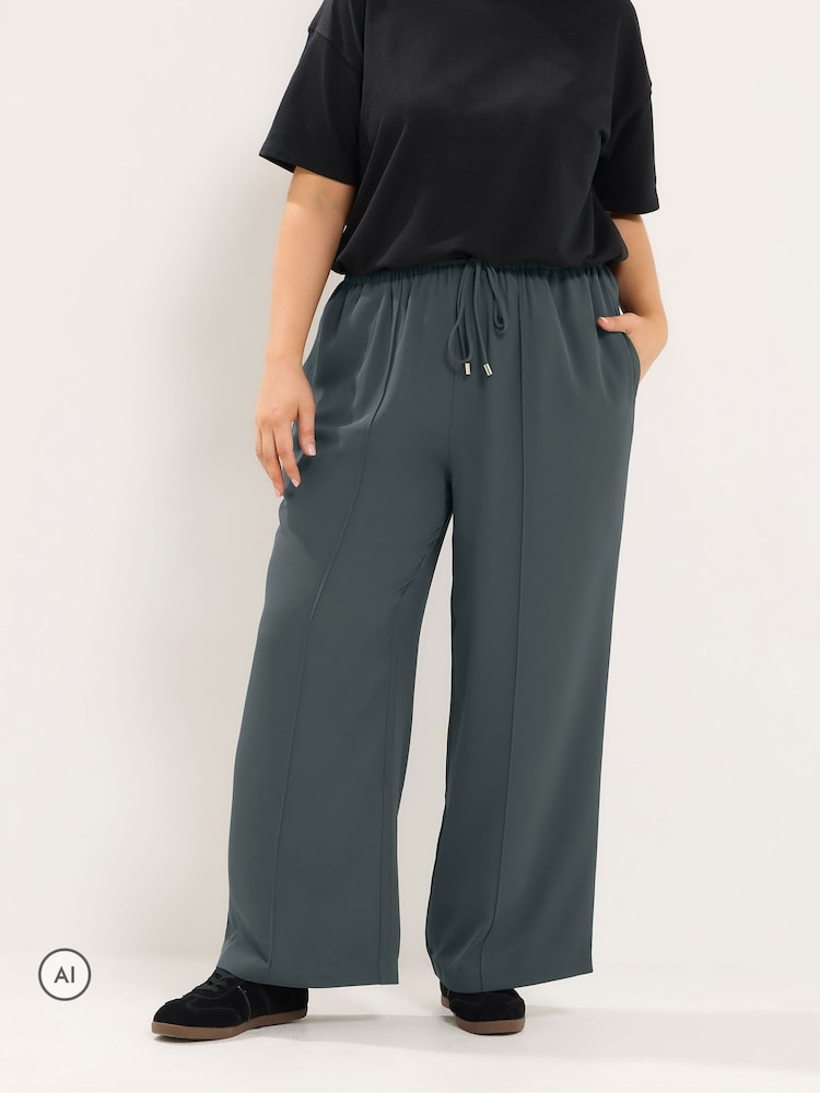 Yours Curve Grey Wide Leg Trousers - Image 1 of 6 Yours Curve Grey Wide Leg Trousers - Image 1 of 6