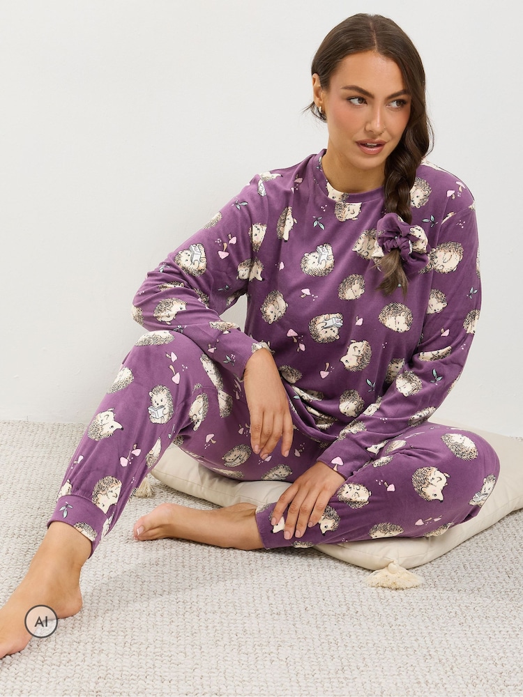 Yours Curve Purple Hedgehog Fleece Pyjama Set - Image 2 of 6 Yours Curve Purple Hedgehog Fleece Pyjama Set - Image 2 of 6