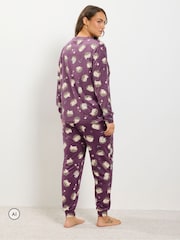Yours Curve Purple Hedgehog Fleece Pyjama Set - Image 3 of 6