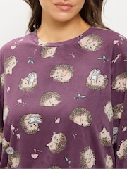 Yours Curve Purple Hedgehog Fleece Pyjama Set - Image 4 of 6