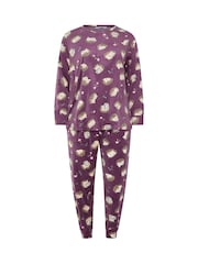 Yours Curve Purple Hedgehog Fleece Pyjama Set - Image 5 of 6