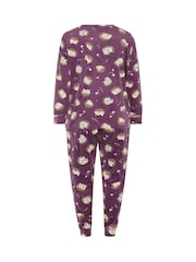 Yours Curve Purple Hedgehog Fleece Pyjama Set - Image 6 of 6