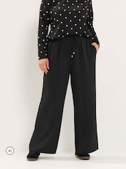 Yours Curve Black Stretch Wide Leg Trousers - Image 1 of 6
