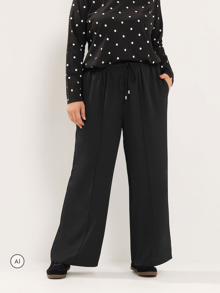 Yours Curve Black Stretch Wide Leg Trousers - Image 1 of 6 Yours Curve Black Stretch Wide Leg Trousers - Image 1 of 6