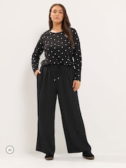 Yours Curve Black Stretch Wide Leg Trousers - Image 2 of 6