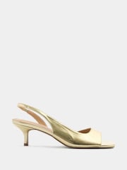 Long Tall Sally Gold Asymmetric Slingback Kitten Heels - Image 2 of 5