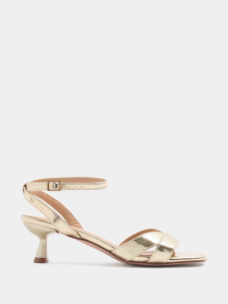 Yours Curve Gold V-Cut Square Toe Knitted Heels In Extra-Wide Fit - Image 2 of 5 Yours Curve Gold V-Cut Square Toe Knitted Heels In Extra-Wide Fit - Image 2 of 5