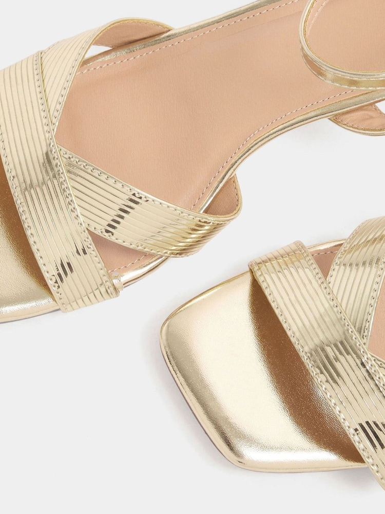 Yours Curve Gold V-Cut Square Toe Knitted Heels In Extra-Wide Fit - Image 5 of 5 Yours Curve Gold V-Cut Square Toe Knitted Heels In Extra-Wide Fit - Image 5 of 5