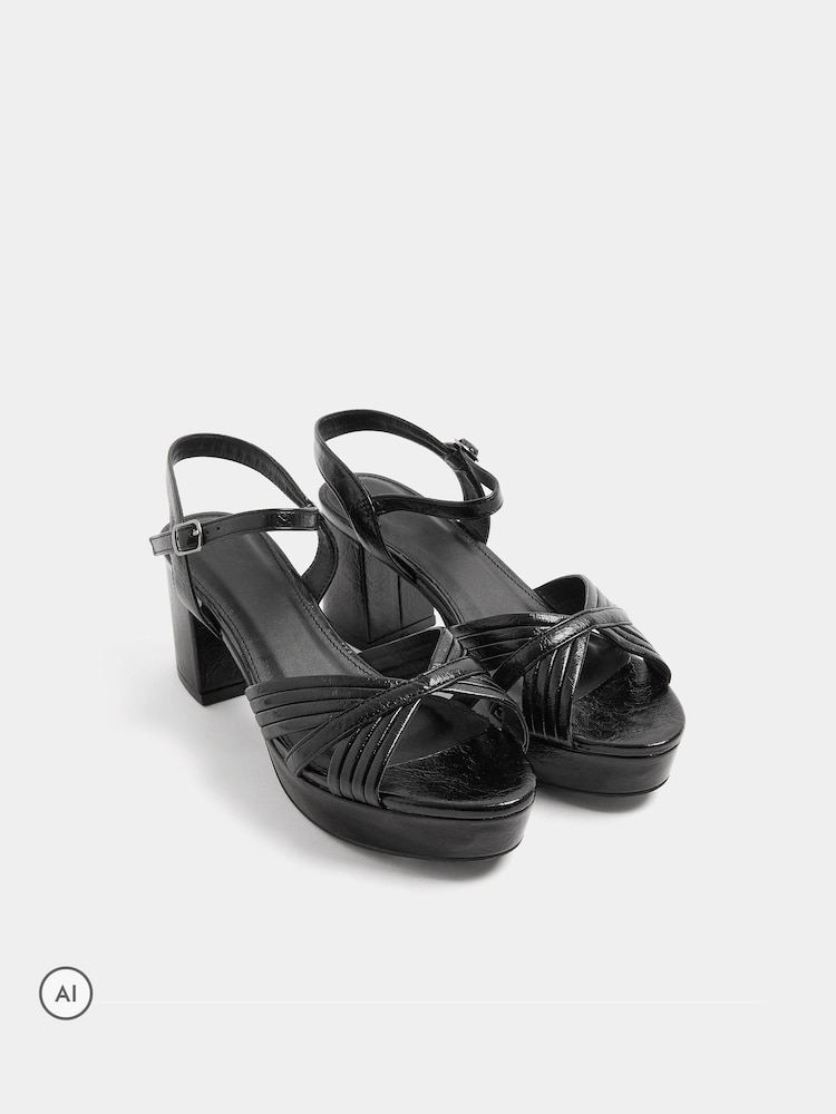 Yours Curve Black Extra Wide Fit V-Cut Platform Sandals - Image 2 of 5 Yours Curve Black Extra Wide Fit V-Cut Platform Sandals - Image 2 of 5