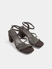 Yours Curve Brown Extra Wide Fit Strappy Glitter Block Heels - Image 2 of 4