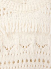 Mango Cream Textured Fringe Openwork Knit Sweater - Image 4 of 5