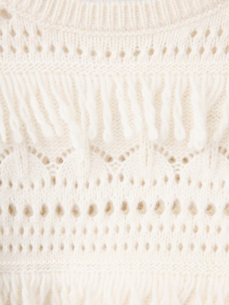 Mango Cream Textured Fringe Openwork Knit Sweater - Image 5 of 5