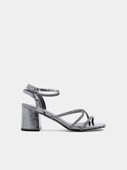 Yours Curve Silver Extra Wide Fit Strappy Glitter Block Heels - Image 3 of 4