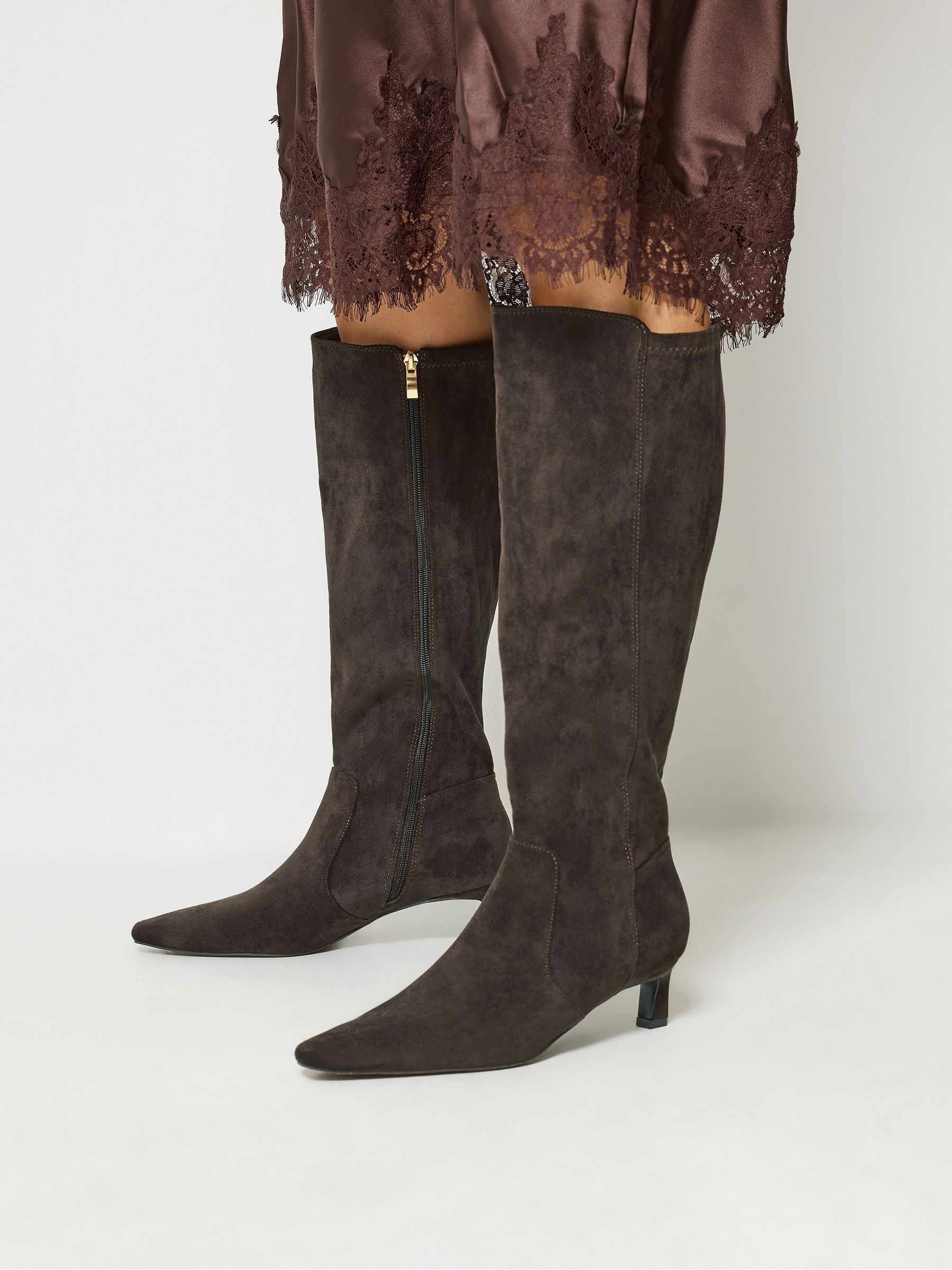Lts Women's Brown Kitten Heel Knee High Boots In Standard Fit Size Standard 12 - Image 2