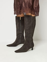 Long Tall Sally Brown Kitten Heel Knee High Boots In Standard Fit - Image 1 of 5