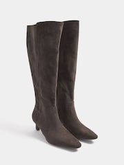 Long Tall Sally Brown Kitten Heel Knee High Boots In Standard Fit - Image 2 of 5