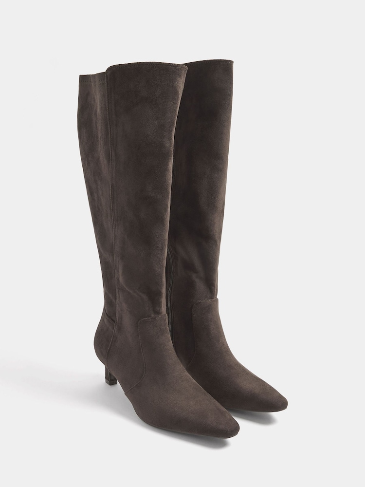 Long Tall Sally Brown Kitten Heel Knee High Boots In Standard Fit - Image 2 of 5 Long Tall Sally Brown Kitten Heel Knee High Boots In Standard Fit - Image 2 of 5