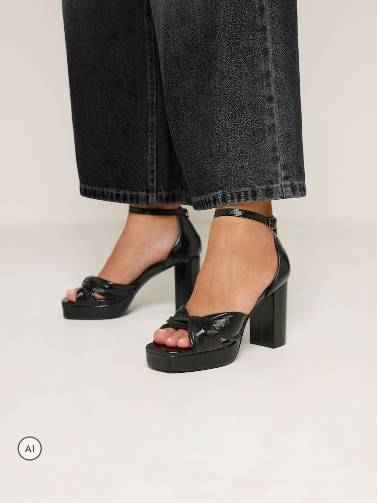 Yours Curve Black Extra Wide Fit Knot Detail Platform Sandals - Image 1 of 5 Yours Curve Black Extra Wide Fit Knot Detail Platform Sandals - Image 1 of 5