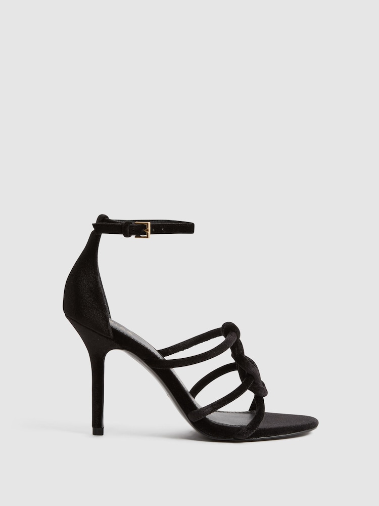 Reiss Black Hazel Velour Strappy Open-Toe Heels - Image 1 of 5