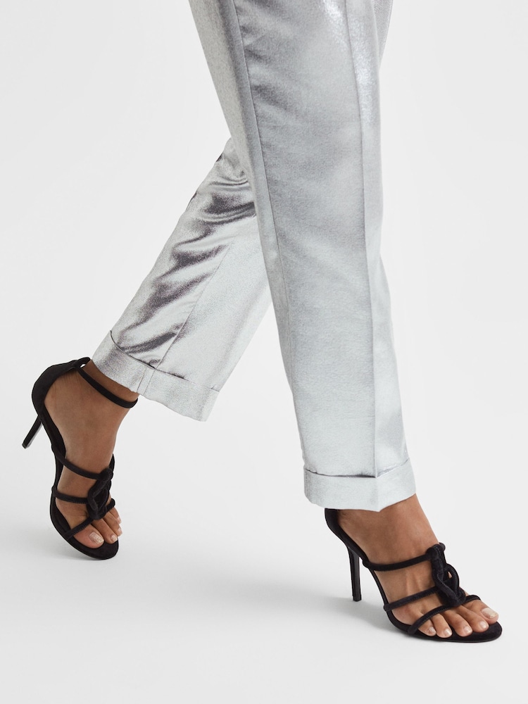 Reiss Black Hazel Velour Strappy Open-Toe Heels - Image 2 of 5