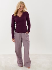 Threadbare Purple V-Neck Top & Flannel Bottoms Pyjamas Set - Image 1 of 5