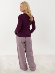 Threadbare Purple V-Neck Top & Flannel Bottoms Pyjamas Set - Image 2 of 5