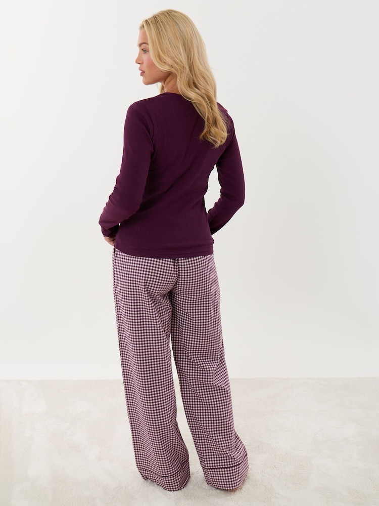 Threadbare Purple V-Neck Top & Flannel Bottoms Pyjamas Set - Image 2 of 5