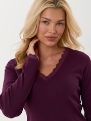 Threadbare Purple V-Neck Top & Flannel Bottoms Pyjamas Set - Image 3 of 5
