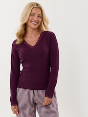 Threadbare Purple V-Neck Top & Flannel Bottoms Pyjamas Set - Image 4 of 5