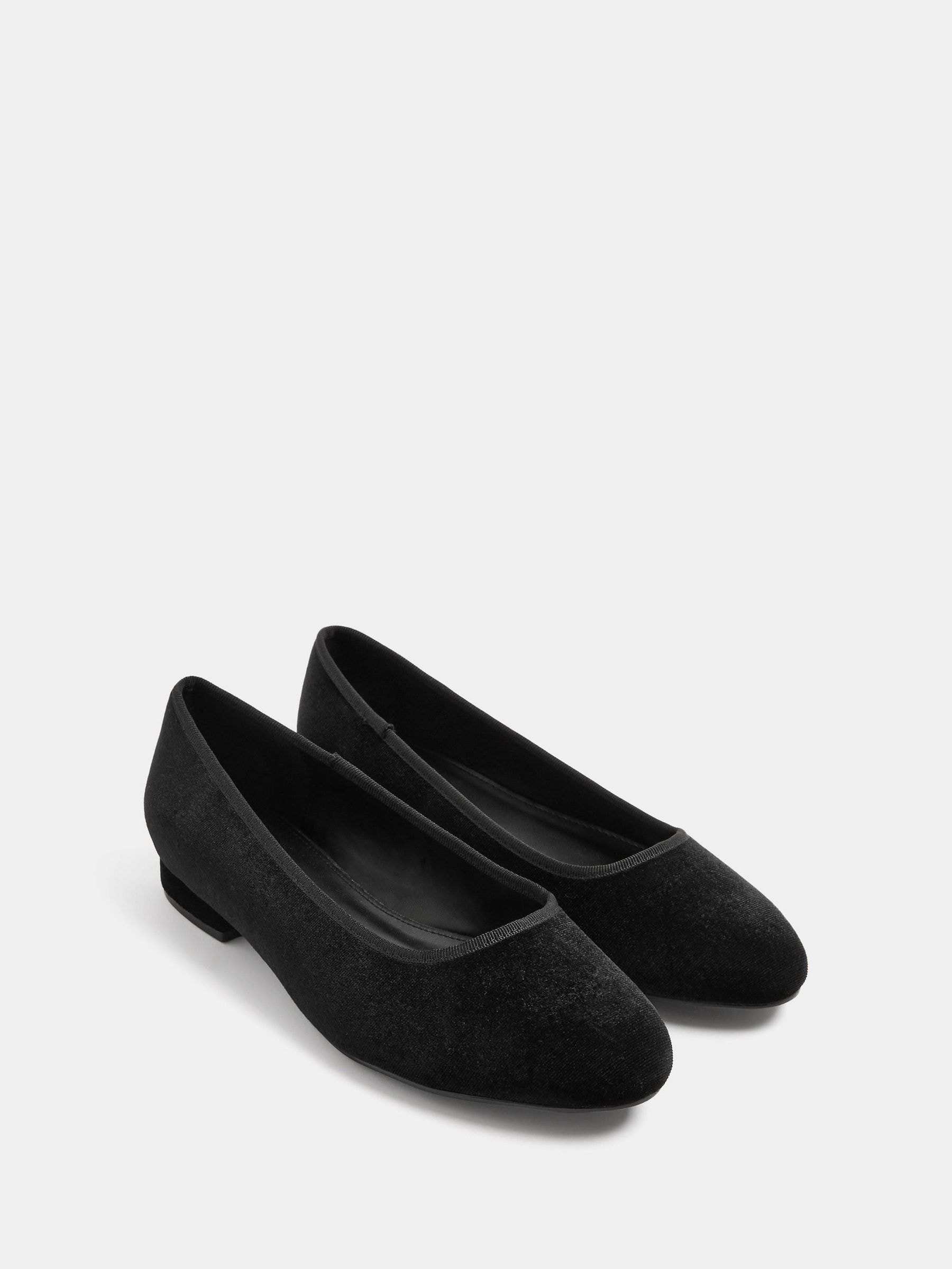 Lts Women's Black Velvet Low Block Heel Ballerina Pumps In Standard Fit Size Standard 11 - Image 2