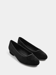 Long Tall Sally Black Velvet Low Block Heel Ballerina Pumps In Standard Fit - Image 1 of 4
