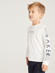 Blanc - Baker by Ted Baker Manches longues Logo 100% Cotton T-shirt - Image 1 of 5