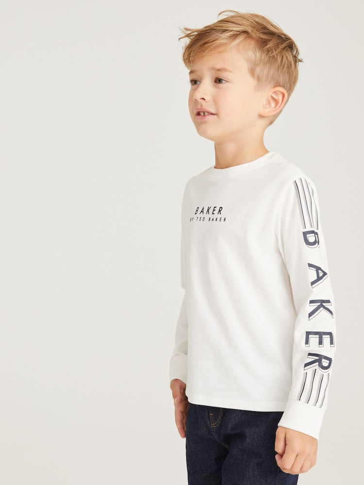 Blanc - Baker by Ted Baker Manches longues Logo 100% Cotton T-shirt - Image 1 of 5