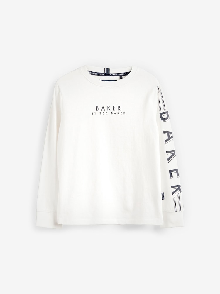 Blanc - Baker by Ted Baker Manches longues Logo 100% Cotton T-shirt - Image 3 of 5