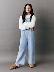 Mango Blue Light Wash Denim Dungarees - Image 1 of 8