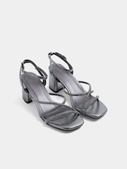 Yours Curve Silver Wide Fit Strappy Glitter Block Heels - Image 2 of 4