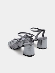 Yours Curve Silver Wide Fit Strappy Glitter Block Heels - Image 4 of 4