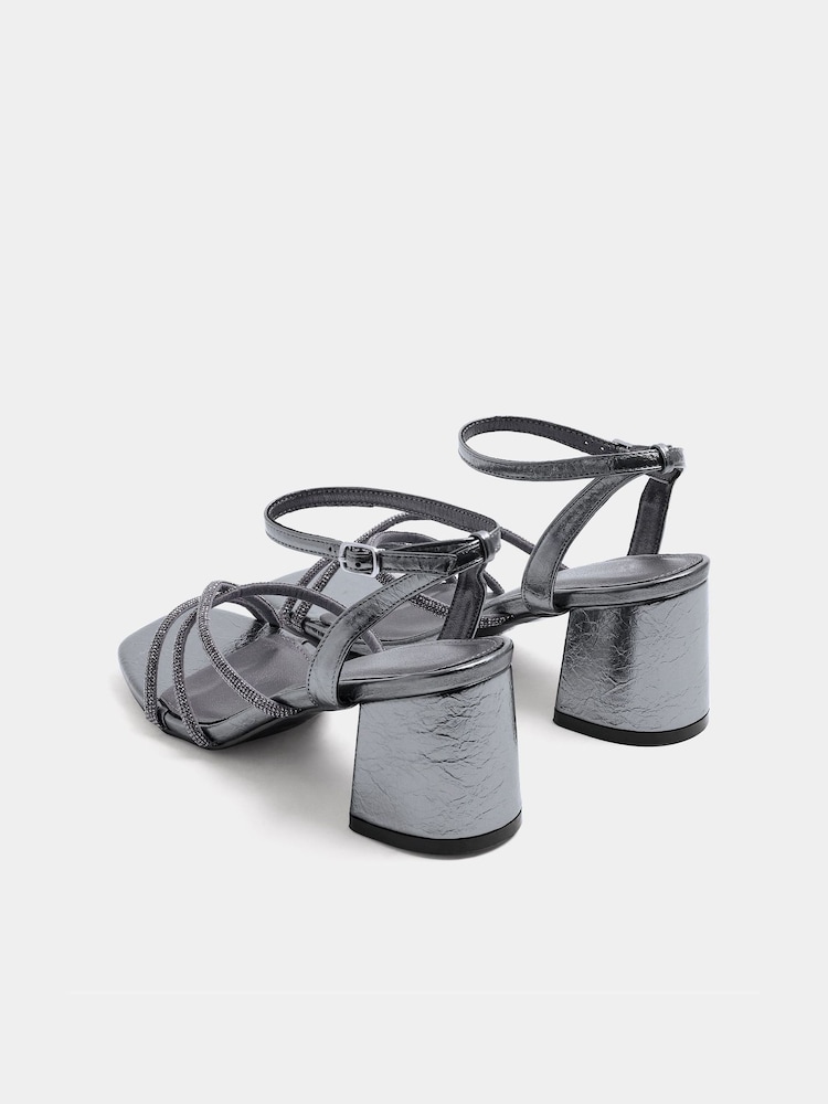 Yours Curve Silver Wide Fit Strappy Glitter Block Heels - Image 4 of 4 Yours Curve Silver Wide Fit Strappy Glitter Block Heels - Image 4 of 4