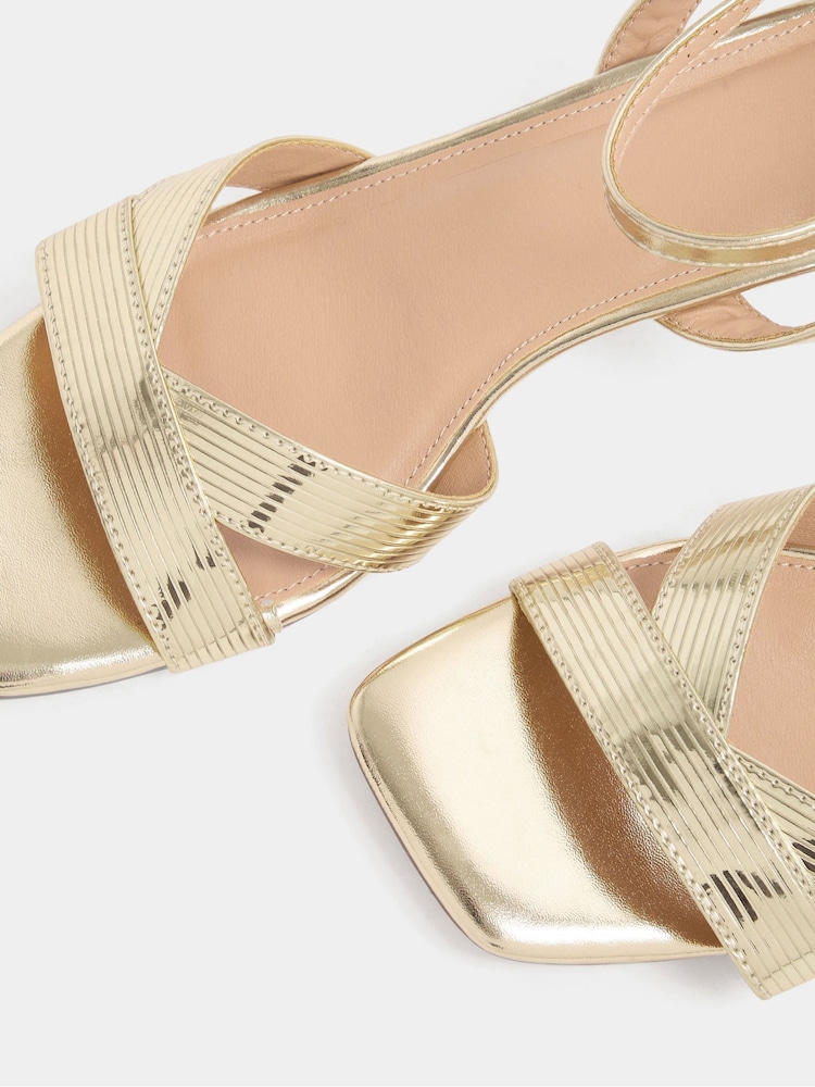 Yours Curve Gold Wide Fit V-Cut Square Toe Knitted Heels - Image 5 of 5 Yours Curve Gold Wide Fit V-Cut Square Toe Knitted Heels - Image 5 of 5