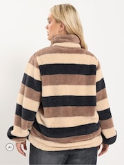 Yours Curve Brown Stripe Print Zip Through Fleece - Image 4 of 5