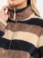 Yours Curve Brown Stripe Print Zip Through Fleece - Image 5 of 5