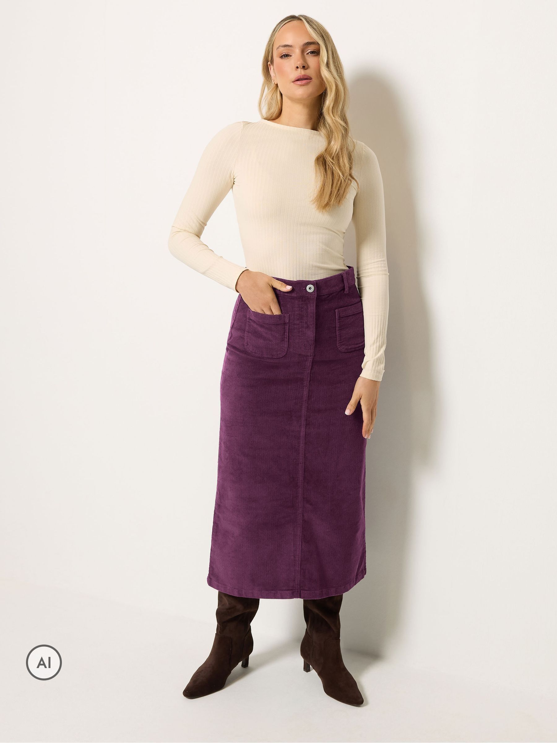 Long Tall Sally Women's Plum Tall Cord Midi Skirt In | Size: 22 - Image 2